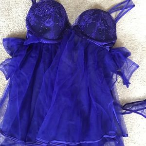 VS BLING PUSHUP BABYDOLL LINGERIE MATCHING PANTY RARE SET 34C M PANTY VINTAGE